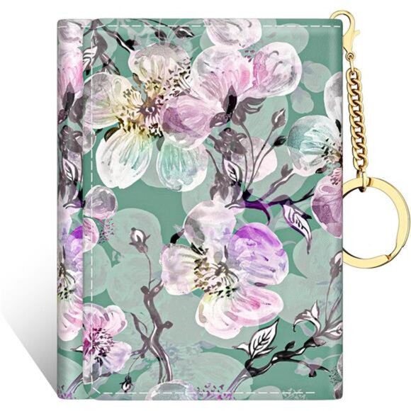 Small Slim RFID Card Wallets for Women Plum Flower - Picture 1 of 6